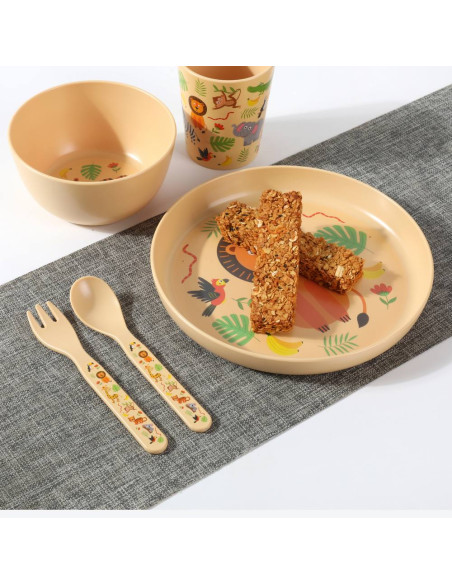 Set in RPET Kids con Bicchiere, Ciotola, Piattino e Posate ANIMALS