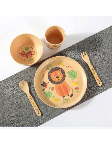 Set in RPET Kids con Bicchiere, Ciotola, Piattino e Posate ANIMALS