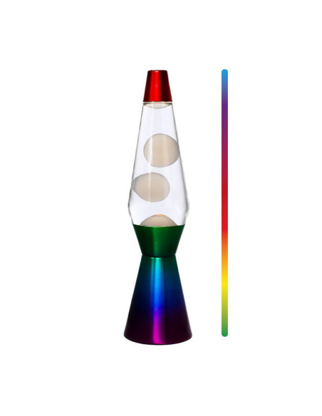 Lampada Lava LED 40 cm con Luce Cambia Colore, Cera Bianca e Base Arcobaleno