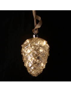 Pigna Natalizia in vetro con 15 led diam.15x105cm