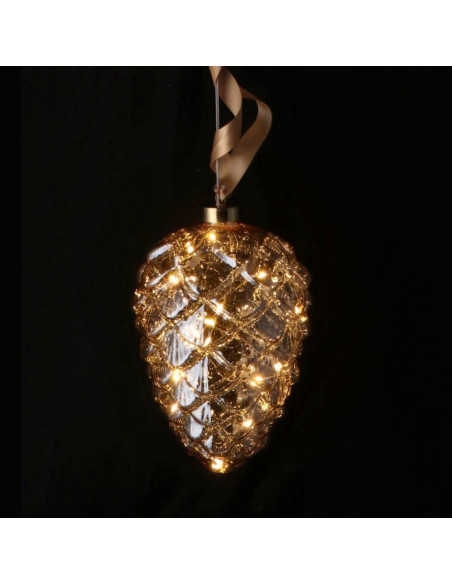 Pigna Natalizia in vetro con 15 led diam.15x105cm