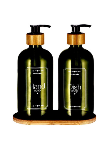 Set 2 dispenser in vassoio bamboo diam.8cm h.23cm