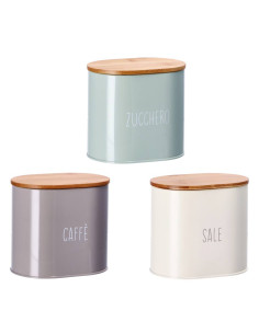 Set 3 barattoli in latta SALE, ZUCCHERO e CAFFE 15x11cm...