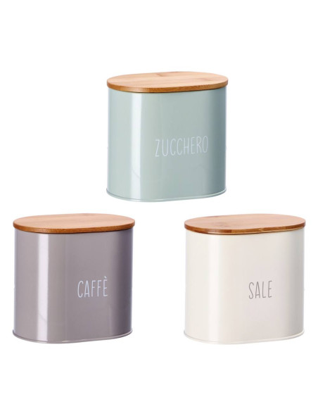 Set 3 barattoli in latta SALE, ZUCCHERO e CAFFE 15x11cm h.14cm