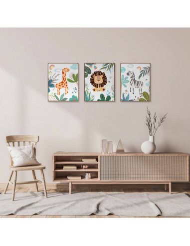 Set 3 quadri ANIMAL SELVA 40x3cm h.50cm