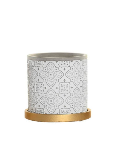 Vaso in cemento con sottovaso oro 14x14cm h.14cm