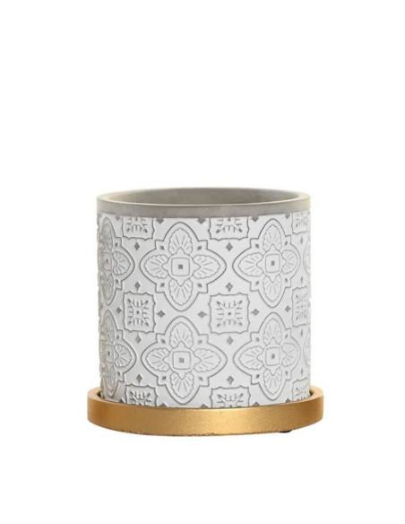 Vaso in cemento con sottovaso oro 14x14cm h.14cm