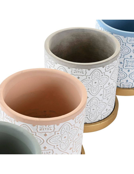 Vaso in cemento con sottovaso oro 14x14cm h.14cm