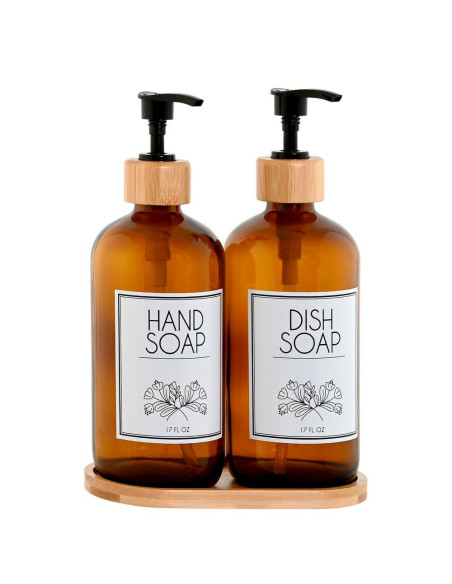 Set 2 dosatori bambù e vetro 7,5x7,5cm h.20cm 500ml