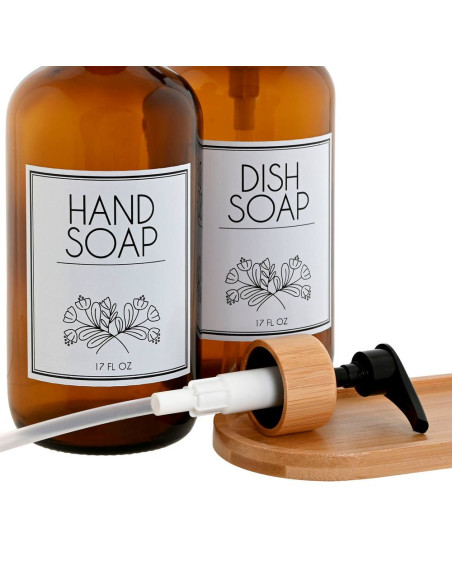 Set 2 dosatori bambù e vetro 7,5x7,5cm h.20cm 500ml