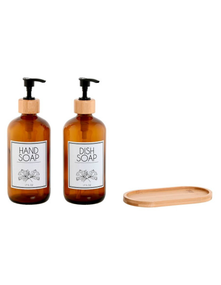 Set 2 dosatori bambù e vetro 7,5x7,5cm h.20cm 500ml