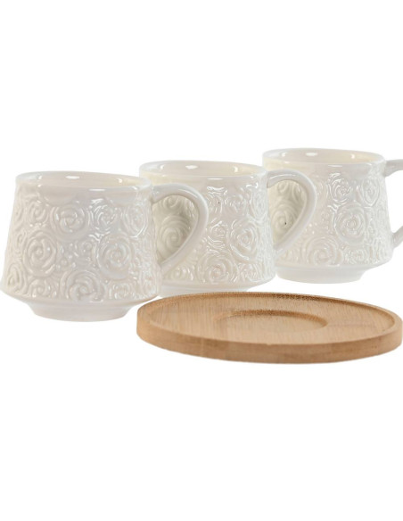 Set 6 tazzine caffè ROSES porcelana+bambu 8,6x6,6x5,7 90ml