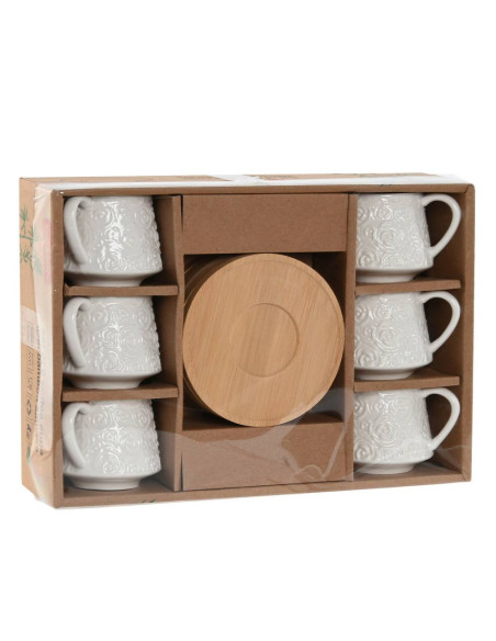 Set 6 tazzine caffè ROSES porcelana+bambu 8,6x6,6x5,7 90ml