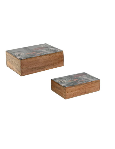 Set 2 scatole funghi laccati blu 25,5x18cm h.8 cm