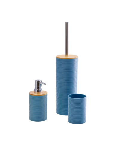 Set 3 pezzi da bagno in plastica e bambù VERDE-BLU