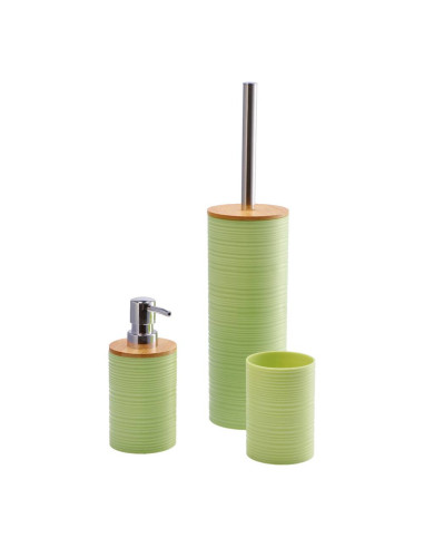 Set 3 pezzi da bagno in plastica e bambù VERDE-BLU