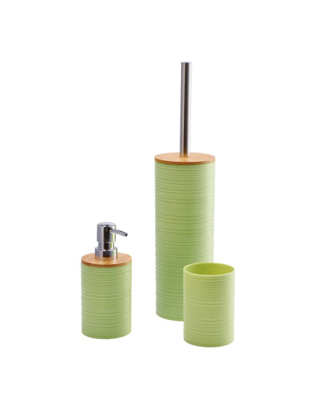 Set 3 pezzi da bagno in plastica e bambù VERDE-BLU