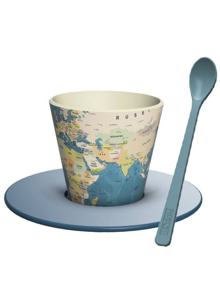 Set Tazzina, Cucchiaino e Piattino in RPET BLUE MAP