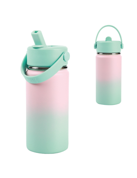 Borraccia Termica 400 ml con manico sfumata rosa/verde acqua
