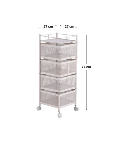 Carrello bianco con 4 ceste ferro 27x27cm h.77cm