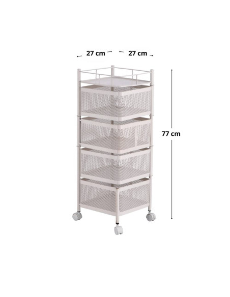 Carrello bianco con 4 ceste ferro 27x27cm h.77cm