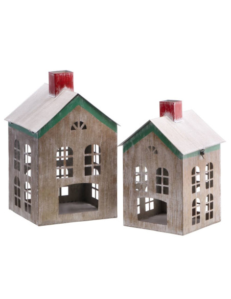 Lanterna Casa in ferro porta candela h.31/38cm