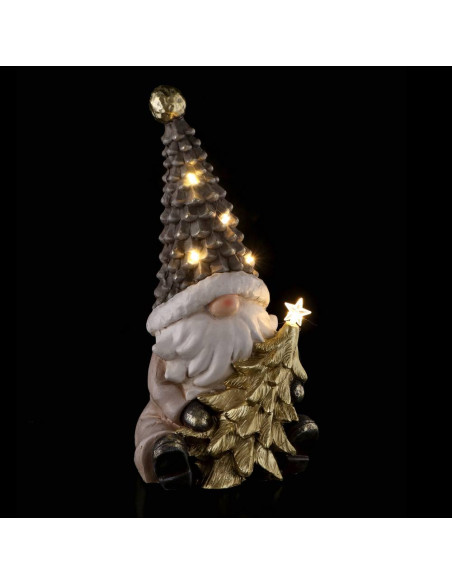 Gnomo natalizio con led  23x21cm h.49cm - 2 varianti festive con albero o sfera dorata