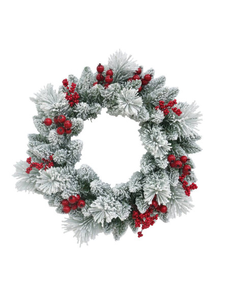 Ghirlanda natalizia con bacche  diam.60cm - disponibile in versione innevata o naturale con pigne