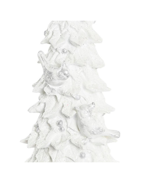 Albero bianco argento in resina con uccelli glitter e stella - 13x13cm h.43cm