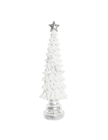 Albero bianco argento in resina con uccelli glitter e stella - 13x13cm h.43cm