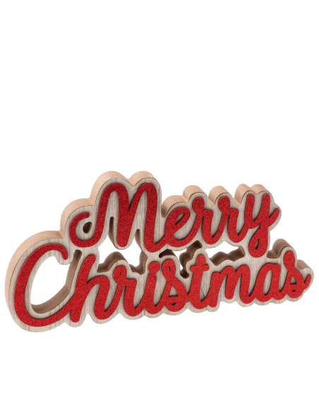 Merry Christmas mdf 35x3cm h.17cm – Scritta Oro o Rosso