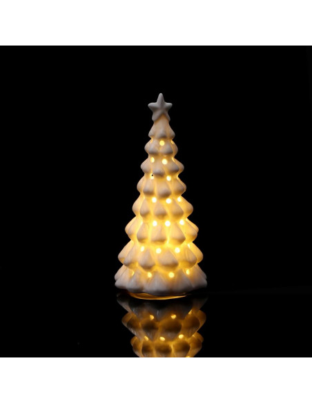 Albero natalizio in porcellana con led diam.6cm h.11,5cm – Bianco o Oro
