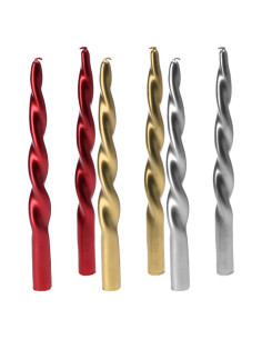 Set 2 candele spirale oro/argento/rosse diam.3cm h.29cm