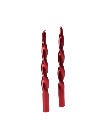 Set 2 candele spirale oro/argento/rosse diam.3cm h.29cm