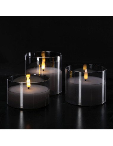 Set 3 candele led cilindriche basse h.6/8/10cm...