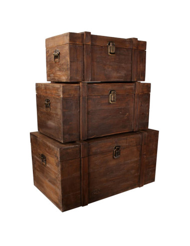 Set 3 bauli in legno vintage h.28/33,5/41cm con...
