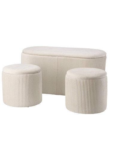 Set panca + 2 pouf ISKRA bianca 80x40cm h.40cm...