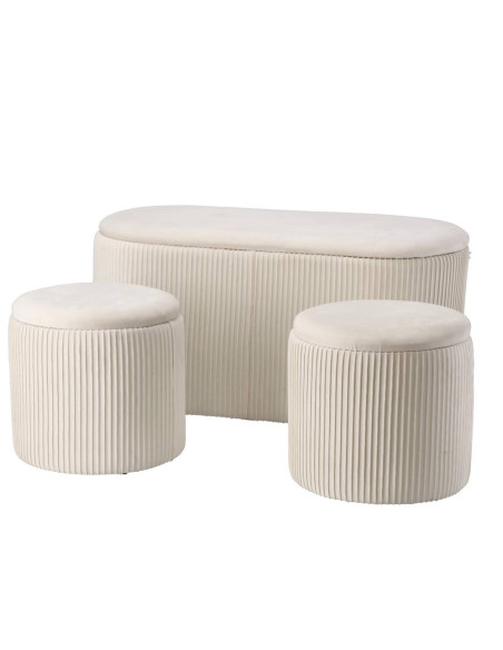 Set panca + 2 pouf ISKRA bianca 80x40cm h.40cm elegante e moderno