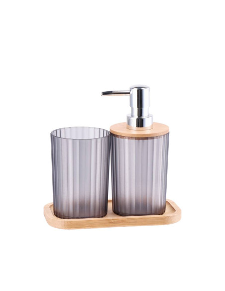 Set 2 pezzi bagno in plastica con vassoio legno disponibile in versione tonda o quadrata