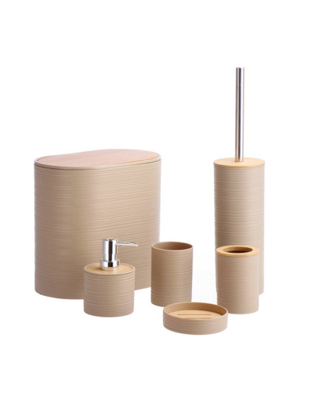 Set 6 pezzi da bagno plastica e bambù disponibile in 2 colori eleganti
