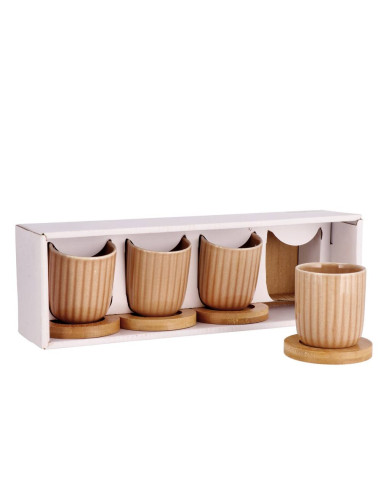 Set 4 bicchieri ceramica+bamboo DEL diam.6cm h.7cm