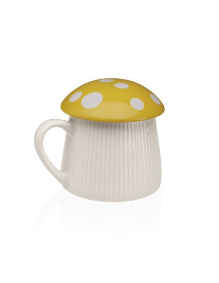 Tazza fungo in ceramica con coperchio Giallo e pois bianchi