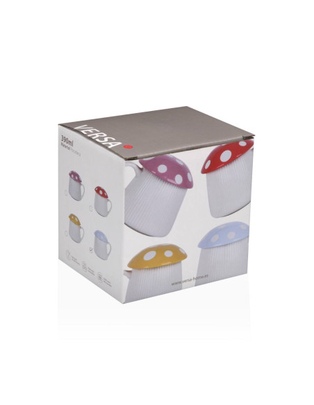 Tazza fungo in ceramica con coperchio Giallo e pois bianchi