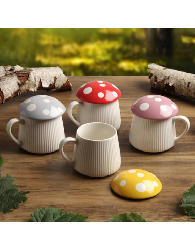 Tazza fungo in ceramica con coperchio Giallo e...