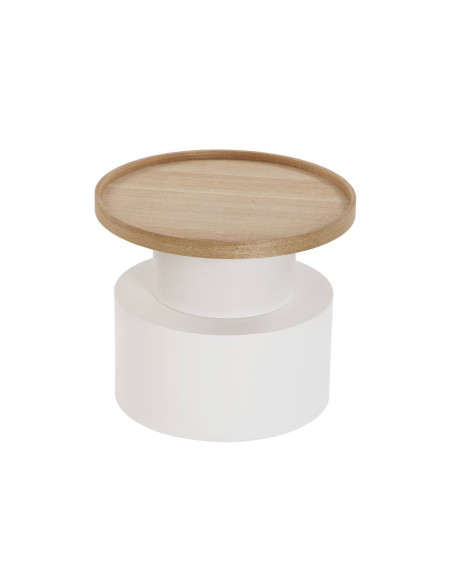 Tavolino da caffè VOLGA cilindro in legno naturale e bianco opaco