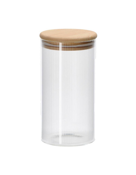 Barattolo in vetro borosilicato con coperchio in bambù diam. 8 cm h. 16 cm