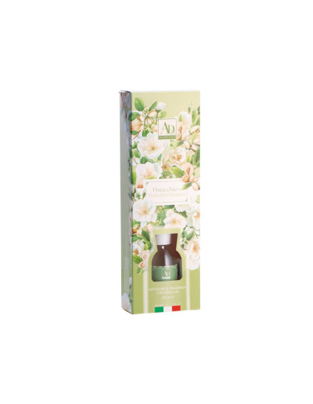 Diffusore con midollini PISTACCHIO e MUSCHIO BIANCO 125ml - una fragranza elegante e vellutata