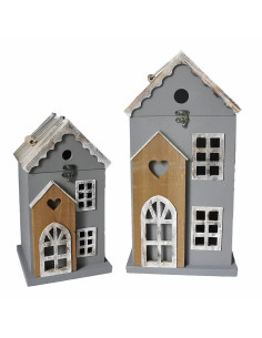 Set 2 Lanterne VILLAGE in MDF con LED – h.31/44 cm