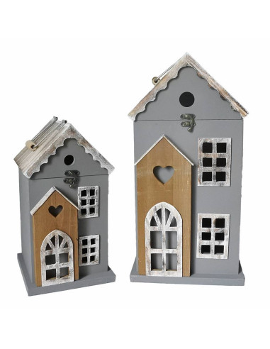 Set 2 Lanterne VILLAGE in MDF con LED – h.31/44 cm