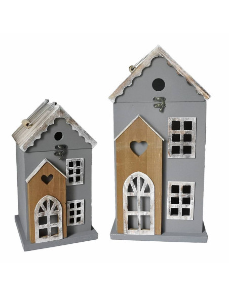 Set 2 Lanterne VILLAGE in MDF con LED – h.31/44 cm
